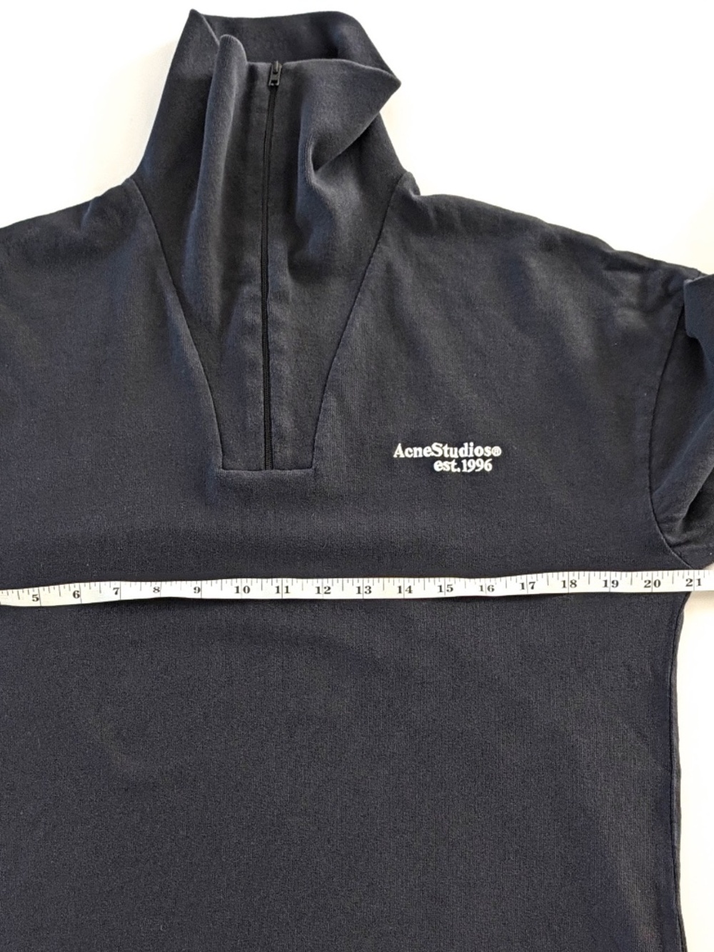 ACNE STUDIOS Half Zip Black XS Embroidered 1996 Logo Cotton Funnel Neck Pullover - Picture 7 of 14